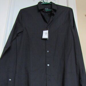 $100 Armani Exchange Men Shirt, Cotton, Black, Small, Button Down